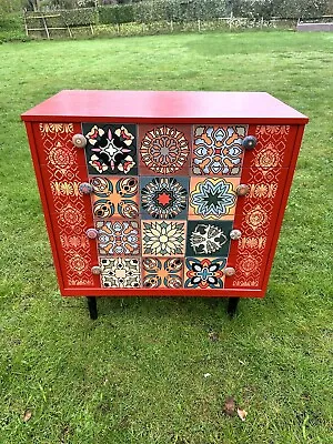 Custom Order Upcycled Moroccan Chest Of Drawers Wooden Wallpaper Feature • £200