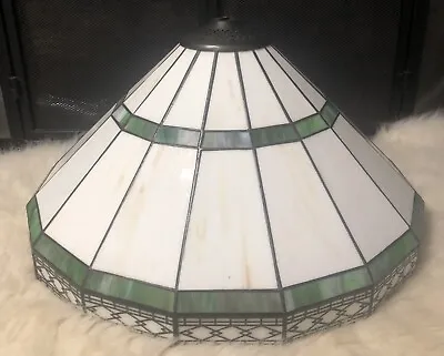16.5” Stained Glass Lamp Shade Mission Style Cream Green DAMAGED • $22