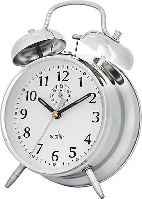 Acctim Mechanical Analogue Bell Alarm Clock Stainless-Steel Chrome 17 X 12 Cm • £14.89