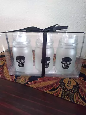 MIKASA 3-Piece Gift Set Skulls LED Glass Votive Holders And Tealights Jars • $15