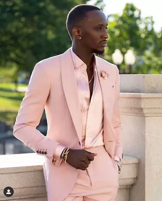 2022 Pink Shawl Lapel Pageant Luxury Wedding Men's Suit Tuxedo Jacket + Pants • $160.15