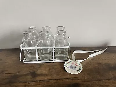 Rambling Rose Mini Milk Bottle Vases With Dairy Basket - 6 Mini Milk Bottles  • $17.68