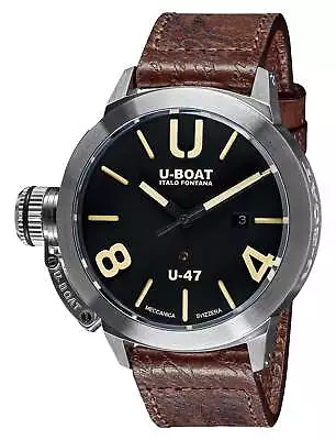 U-Boat Classico U-47 AS1 Automatic Steel Black Dial Leather Date Mens Watch 8105 • $1325