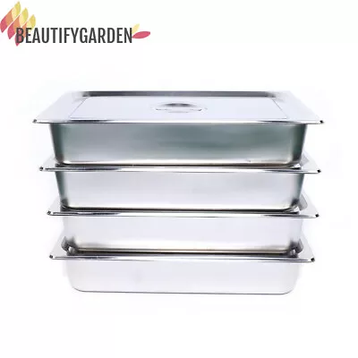 4 Inch Deep Full Size Steam Table Pans W/ Lids 4 Pack Set Fits Hotel Food Buffet • $51.30