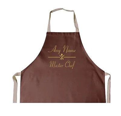 Personalised Master Chef Gold Name BROWN Cotton Apron Birthday Christmas • £10.99