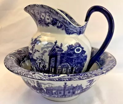 Vintage Victoria Ware Ironstone Cobalt Blue/White Pitcher W/Basin • $120