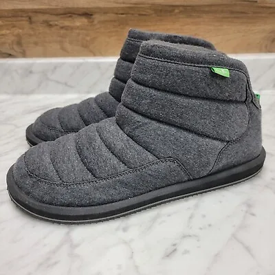 Women's 11 M SANUK PUFF N CHILL FLEECE Gray Booties Ankle Boots Slippers Slip-On • $23.20