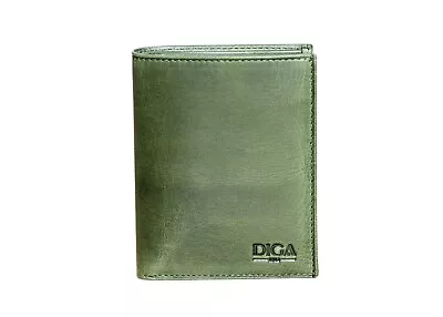 RFID Blocking Green Vintage Genuine Leather Men's Bifold Center Flap Wallet • $17.99