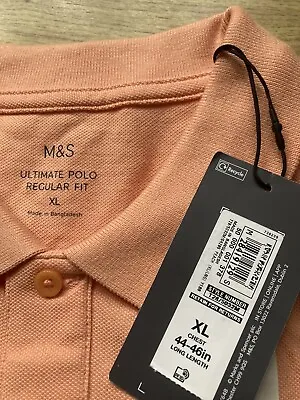 BNWT M&S Pique Ultimate Polo Cotton Short Sleeve Top  XL LONG LENGTH 44/46 PEACH • £9.99