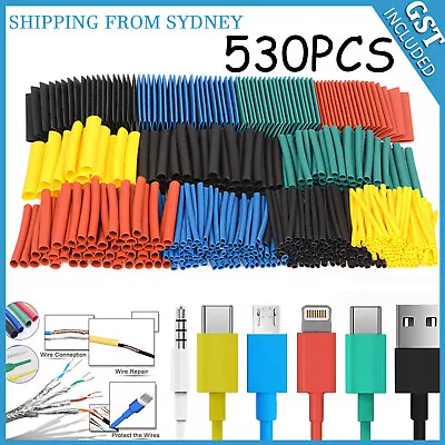 530 Pcs Heat Shrink Tubing Tube Assortment Wire Cable Insulation Sleeving Kit AU • $8.89