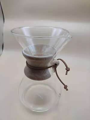 Vtg CHEMEX Pour Over Drip Coffee Maker Pyrex Glass 9 1/4”t Wood Cuff • $39.90