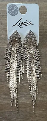 £12.99 • Buy LOVISA Gold Flat Snake Chain Drop Diamanté Sparkling Earrings Prom Wedding Glam