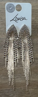 £12.99 • Buy LOVISA Gold Flat Snake Chain Drop Diamanté Sparkling Earrings Prom Wedding Glam