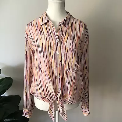 Equipment Femme Silk Stripe Blouse With Front Bottom Tie Sz S • $58