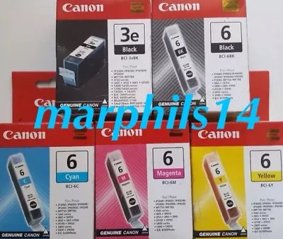 BCI-3e Black & BCI-6 Black Cyan Yellow Magenta Genuine CANON Ink Cartridges • £16.50