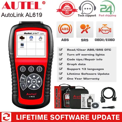 Autel AL619 Car Full Engine Diagnostic Tool OBD2 Scanner Code Reader ABS SRS  • $99