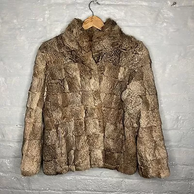 100% Rabbit Fur Women’s Brown Bomber Jacket Nylon Lining Hong Kong - Large  • $67.77