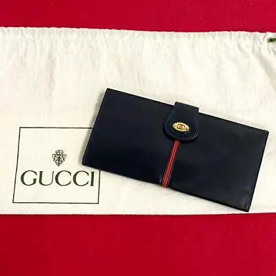 Gucci Vintage Long Wallet GG Sherry Line 035･001･0284 Leather Navy F0220364 • $299.94