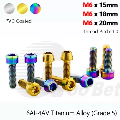 M6 Titanium Bolts 15/18/20mm Tapered Cone Socket Cap Allen Head PVD-Coated Screw • $3.35