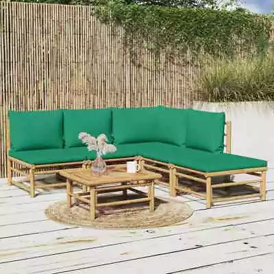 VidaXL 6 Piece Garden Lounge Set With Green Cushions  Bamboo • $648.67
