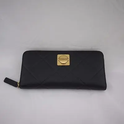 Marc By Marc Jacobs Circle In Square Scored Slim Zip Around Wallet Black Gold • $228