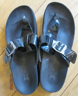 Mephisto Sandals Womens EU 35 US 5 Thong Toe Post Black Patent Leather Slide On • $22