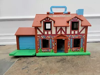 Vintage 1980s FISHER PRICE LITTLE PEOPLE Brown Tudor Doll House - Doorbell Works • $12