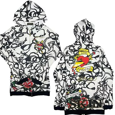 Y2K Ed Hardy Handcuff Life And Honor Tattoo Style Gothic Hoodie Size XL • £45