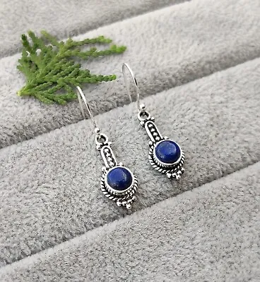 Blue Lapis Lazuli Dangle Earrings - Genuine 925 Sterling Silver Jewelry • $13.71