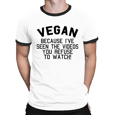 VEGAN BECAUSE IVE SEEN THE VIDEOS Mens ORGANIC T-Shirt Animal Rights Slogan Tee • $11.13