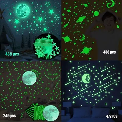 Glow In The Dark Luminous Stars Moon Space Planet Wall Stickers Decal Room Decor • $9.95