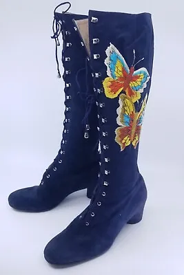$3850 • Buy Vintage 7B Jerry Jerrold Edouard Black Embroidered Butterfly Go Go Boots 1960s