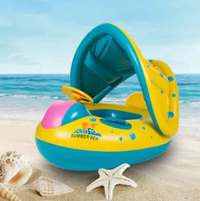 £15.09 • Buy Kids Inflatable Swimming Boat Seat With Sunshade Baby Swim Float Ring For Pool