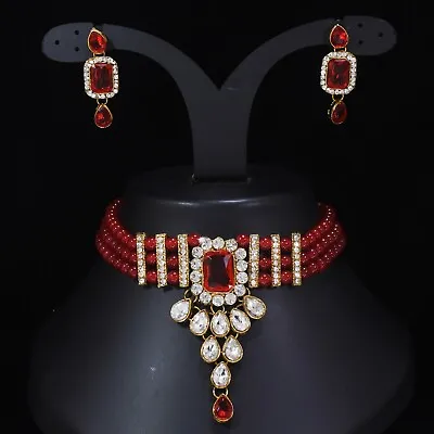 Bollywood Indian Gold Tone Bridal Fashion Jewelry Necklace Earring Set • $8.99