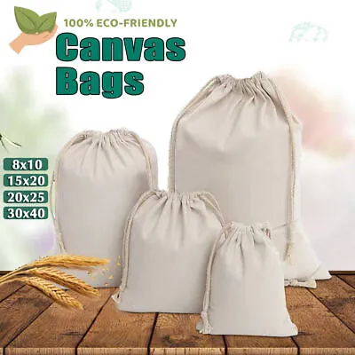 10-100x Canvas Bags Drawstring Storage Bag Bulk Linen Calico Cotton Tote Gift AU • $93.54