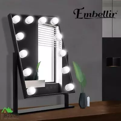 Embellir Makeup Mirror With Light 12 LED Standing Mirrors Vanity Black Hollywood • $60.20