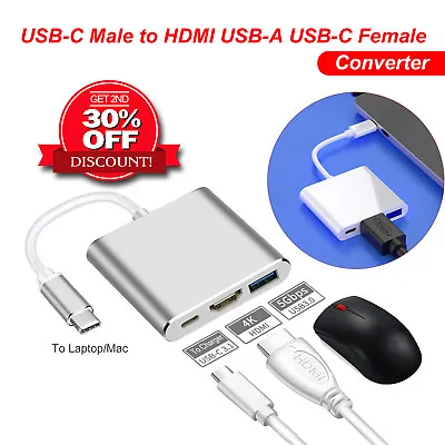 $14.95 • Buy Type C USB-C To HDMI USB-A/C Adapter Hub Converter For Macbook Pro Air Laptop