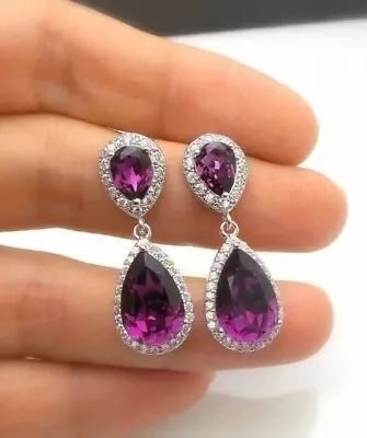5CT Pear Cut Simulated Amethyst Women's Drop Earrings In 14K White Gold Plated • $114.30
