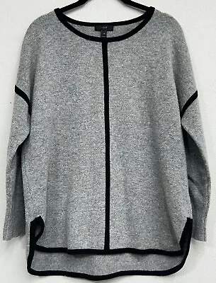 J Crew Sweater Womens XS Gray Black Wool Pullover Long Sleeve Oversized • $19.94