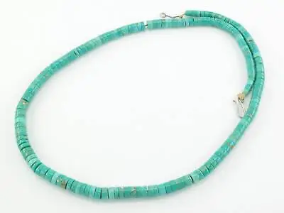 Vintage Blue Turquoise Graduating Heishi Bead Necklace Sterling Silver • $393.46