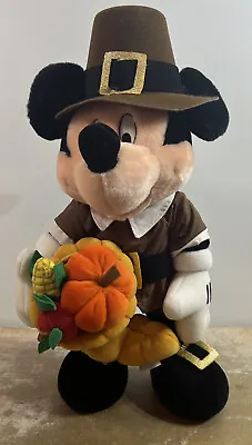 Vintage Disney Mickey Mouse Pilgrim Posable  Holding Cornucopia 15” Plush • $18.99