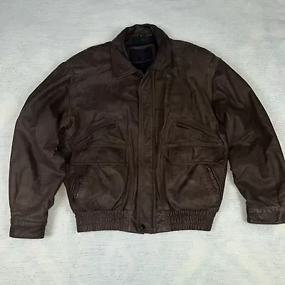 Mirage Brown Leather 80’s 90's Vintage Full Zip Lined Long Sleeve Jacket Size M • $49.87