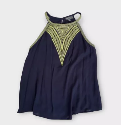 Market & Spruce Women’s Top Size XS Halter Sleeveless Blouse Embroidery Navy • £0.80