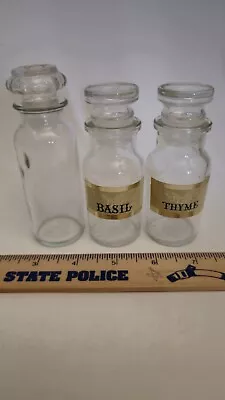 3 Vintage Glass Apothecary Spice Jars With Glass Stoppers • $3.99