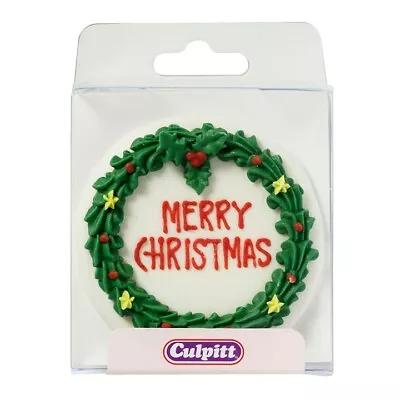 Culpitt Christmas Sugar Wreath Cake Cupcake Plaque Royal Icing Topper Decoration • £2.49