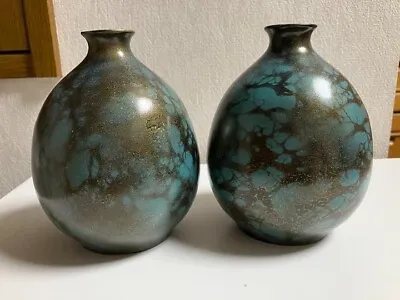 £95.73 • Buy Japanese Bronze Flower Vase Kaki Ikebana Antique Deep Blue Antique