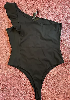 Victoria Secret Sport Bodysuit L Ruffle One Shoulder Black NWT • $19.99