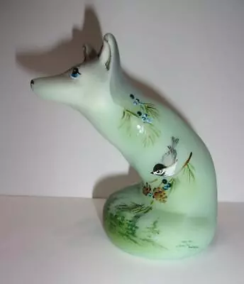 Fenton Glass Jadeite Green Chickadee Berries Pine Fox Figurine LE #5/33 M Kibbe • $169.50