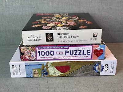 Lot Of 3 Jigsaw Puzzles 1000pc Van Gogh Serena Malyon And Bosschaert Complete • $28