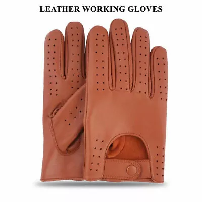 Mens Classic Driving Gloves Soft Genuine Real Lambskin Leather Gloves Black Tan  • £9.99
